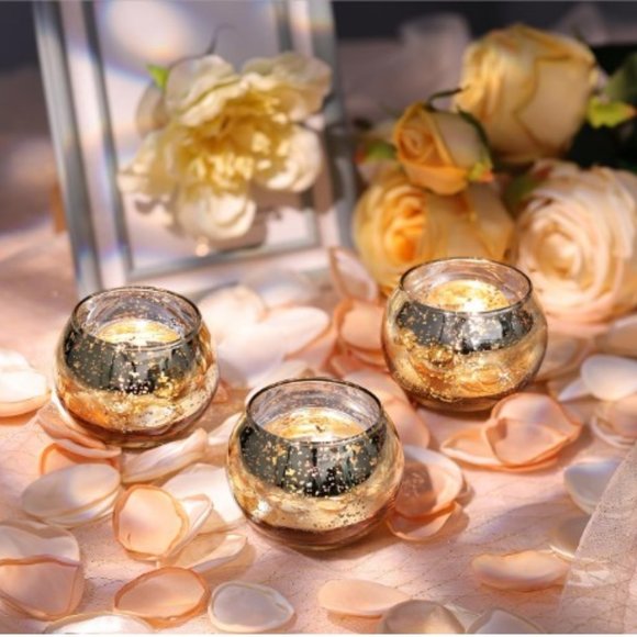 Set of 12 - Gold Mercury Glass Tealights / Votive Candle Holders - Centerpiece - Picture 3 of 10